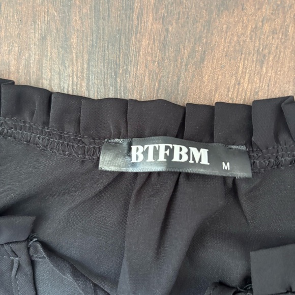 BTFBM Women's V Neck Tie Neck Long Sleeve High Waist Dress Black Size Medium - Picture 3 of 7